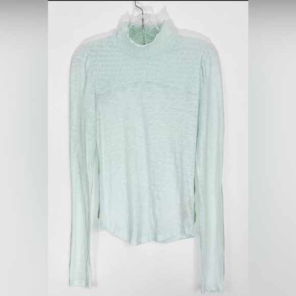 Free People We the Free Caroline Smocked Long-Sleeve Top, Iced Aqua, Medium NWT - Picture 3 of 9
